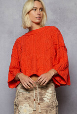 POL Clothing Hot Coral Cable Knit Sweater
