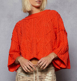 POL Clothing Hot Coral Cable Knit Sweater
