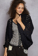 POL Clothing Bat Sleeve Crochet Sweater