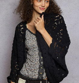 POL Clothing Bat Sleeve Crochet Sweater