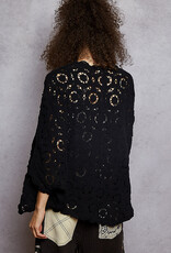POL Clothing Bat Sleeve Crochet Sweater