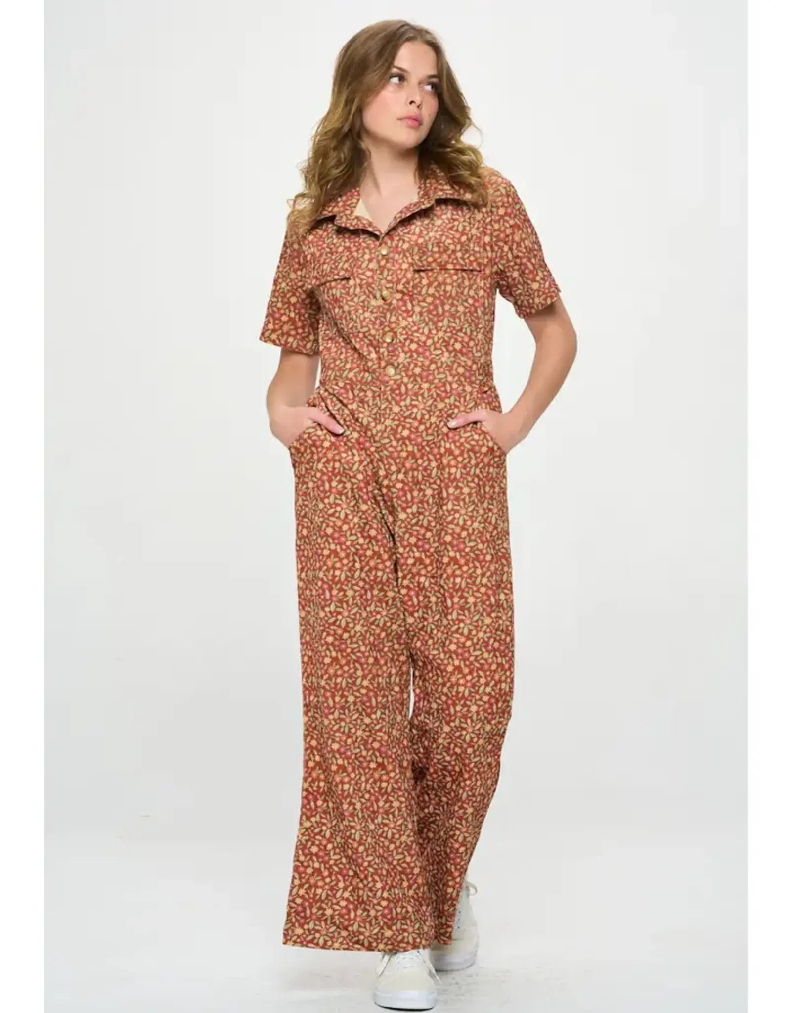 SM Wardrobe Fall Leaves Button-Up Jumpsuit