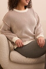 TRIBAL Striped Side-Slit Crew Sweater