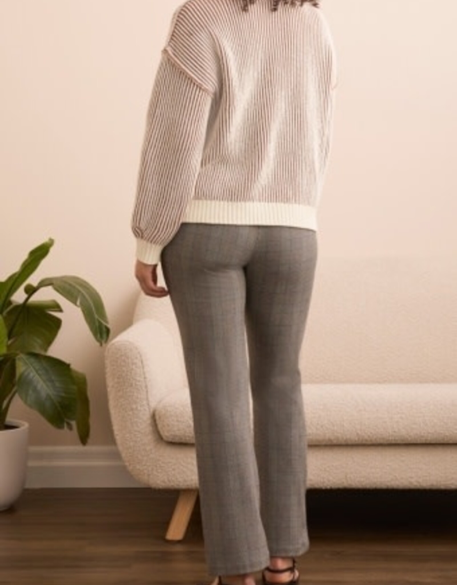 TRIBAL Striped Side-Slit Crew Sweater
