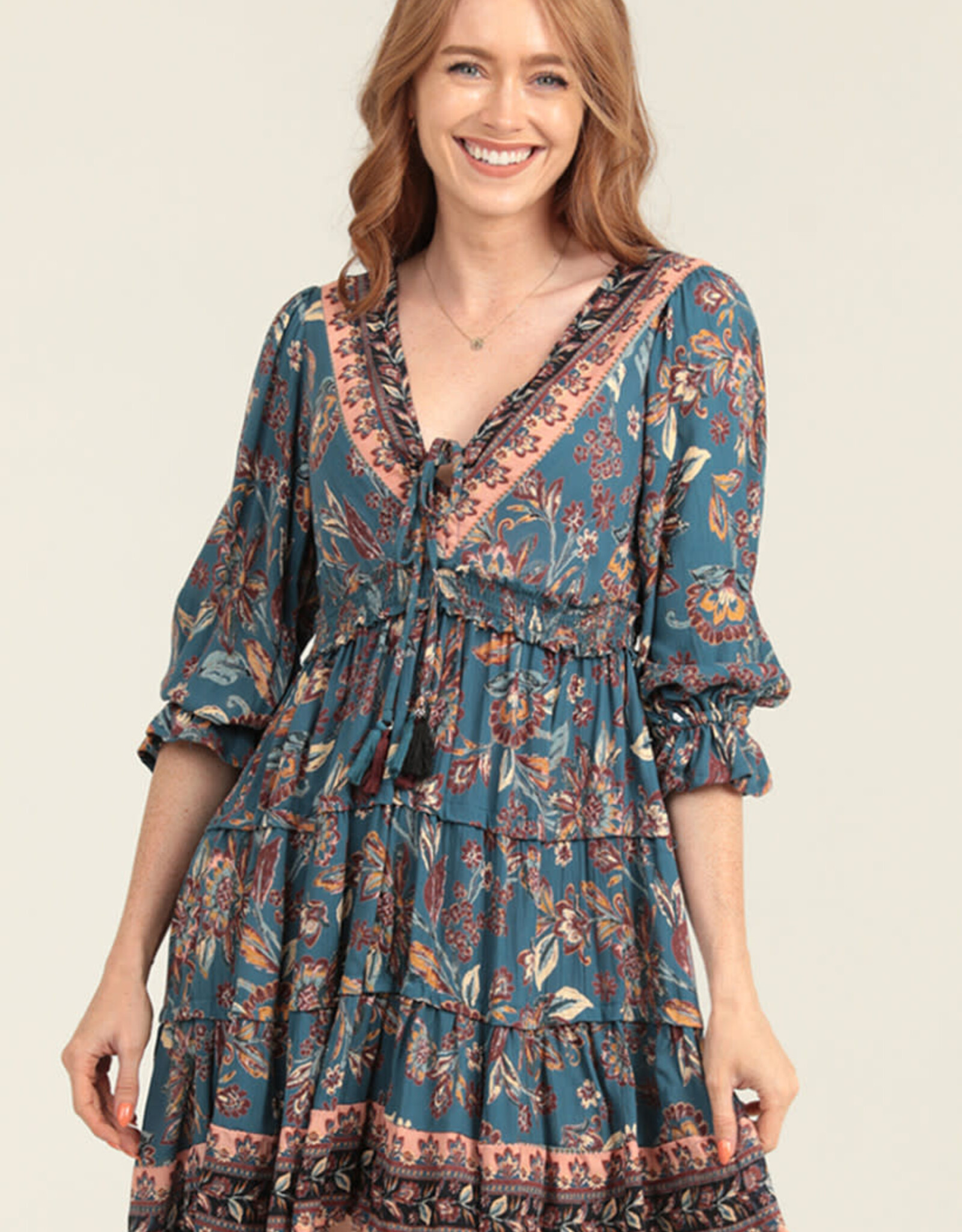 Fall Floral Tassel Dress
