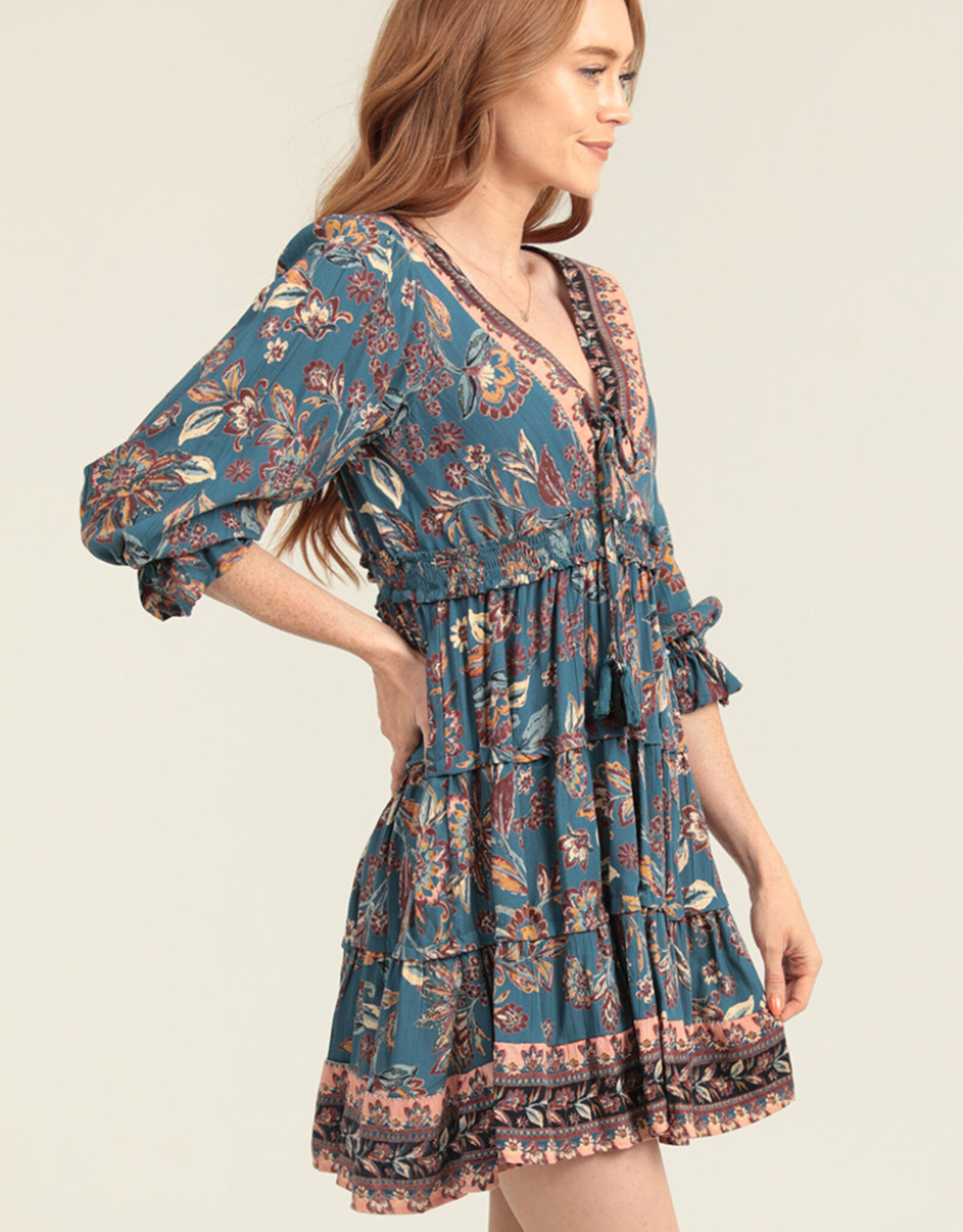 Fall Floral Tassel Dress