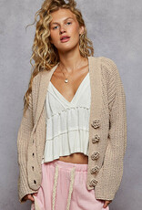 POL Clothing Floral Button Chenille Cardigan
