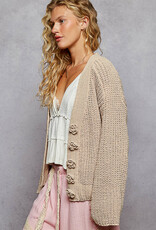 POL Clothing Floral Button Chenille Cardigan