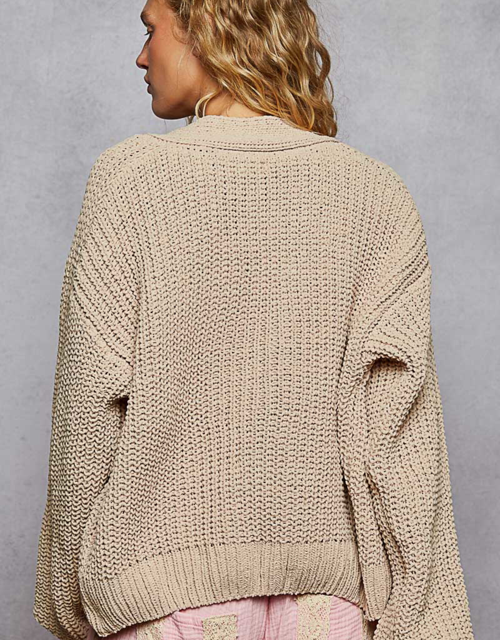 POL Clothing Floral Button Chenille Cardigan