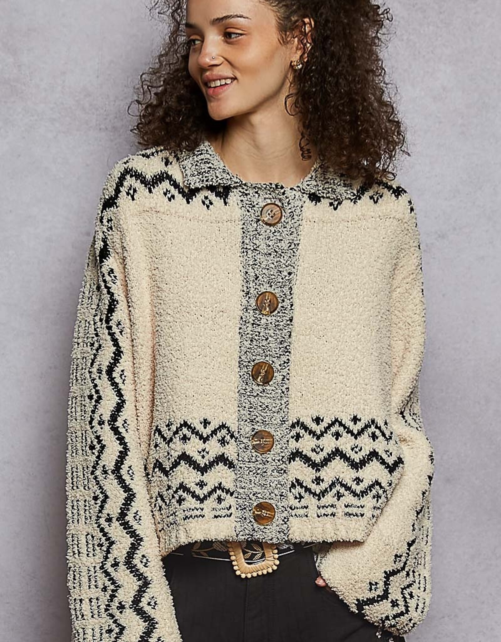 POL Clothing Aztec  Chenille Cardigan