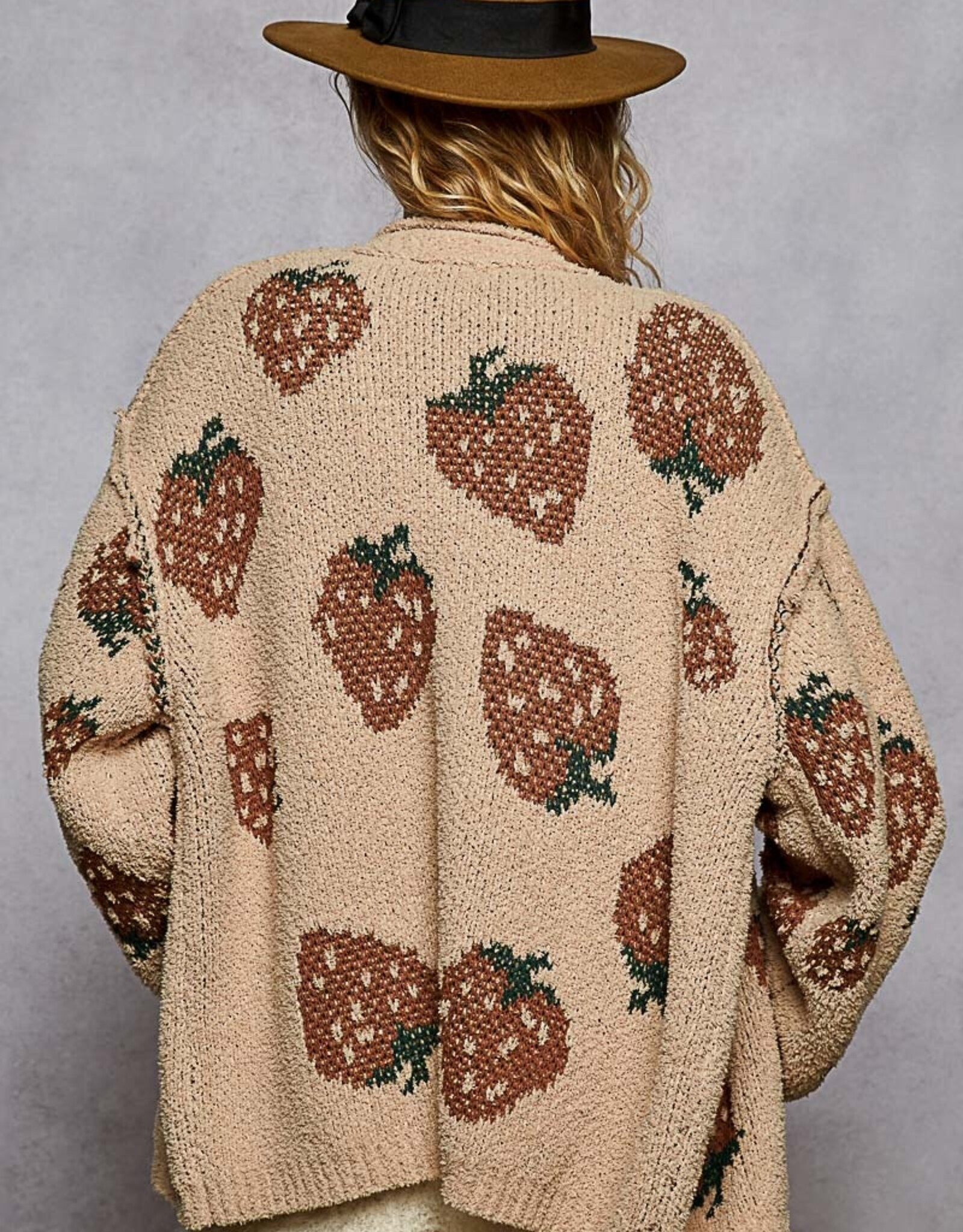 POL Clothing Chenille Strawberry Cardigan