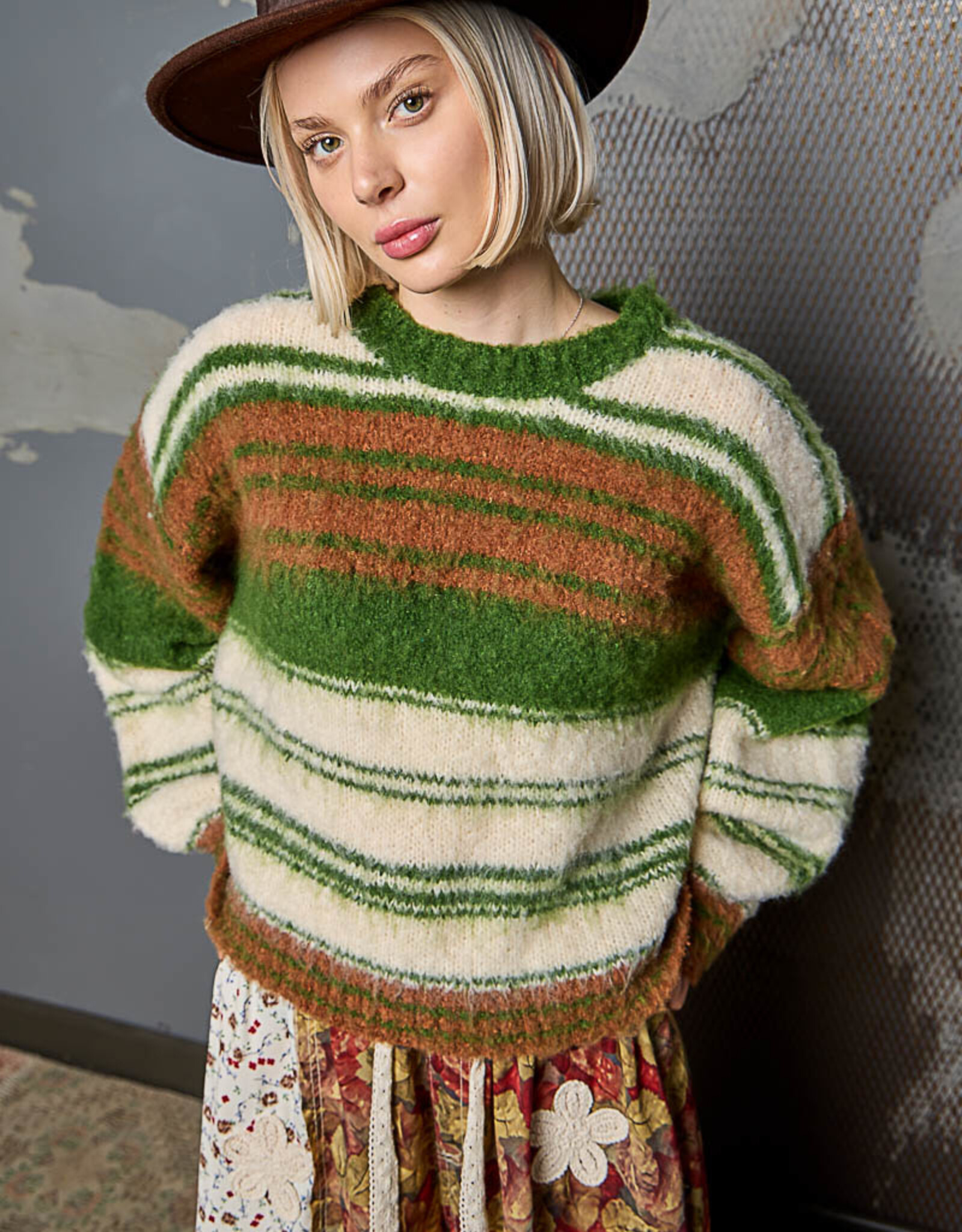 POL Clothing Retro Striped Sweater