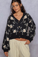 POL Clothing Cropped Floral Cardigan