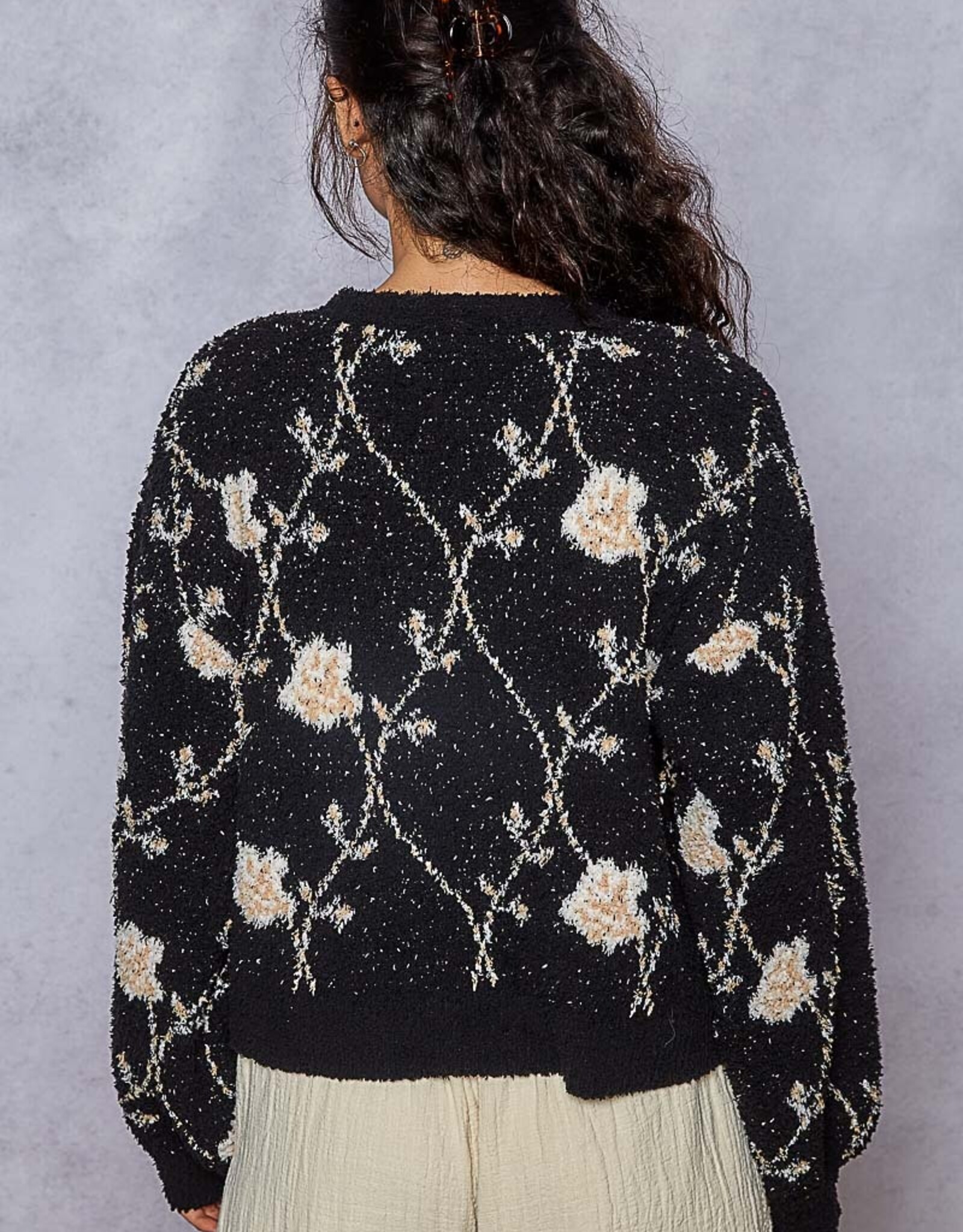 POL Clothing Cropped Floral Cardigan