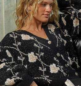 POL Clothing Cropped Floral Cardigan