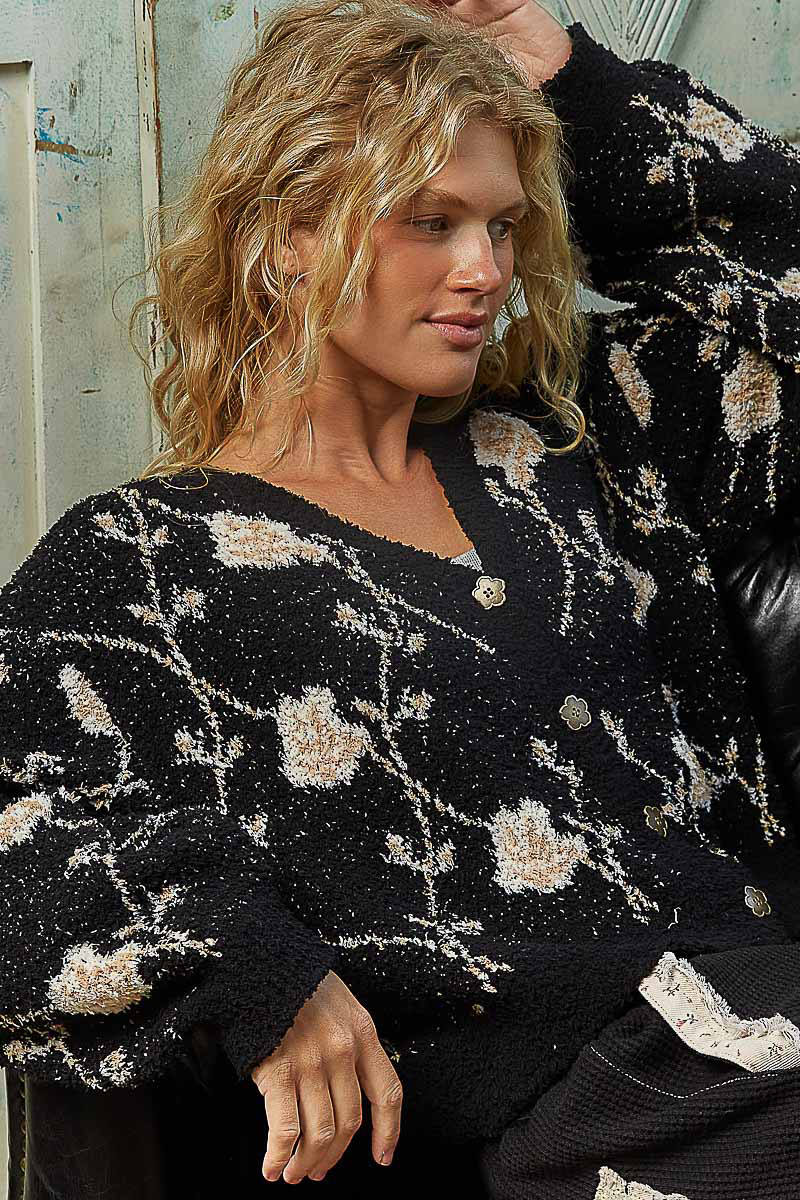 トップス Floral Motif Chenille Knited Cardigan Floral Motif Chenille Knited Cardigan - blue - Mame Kurogouchi