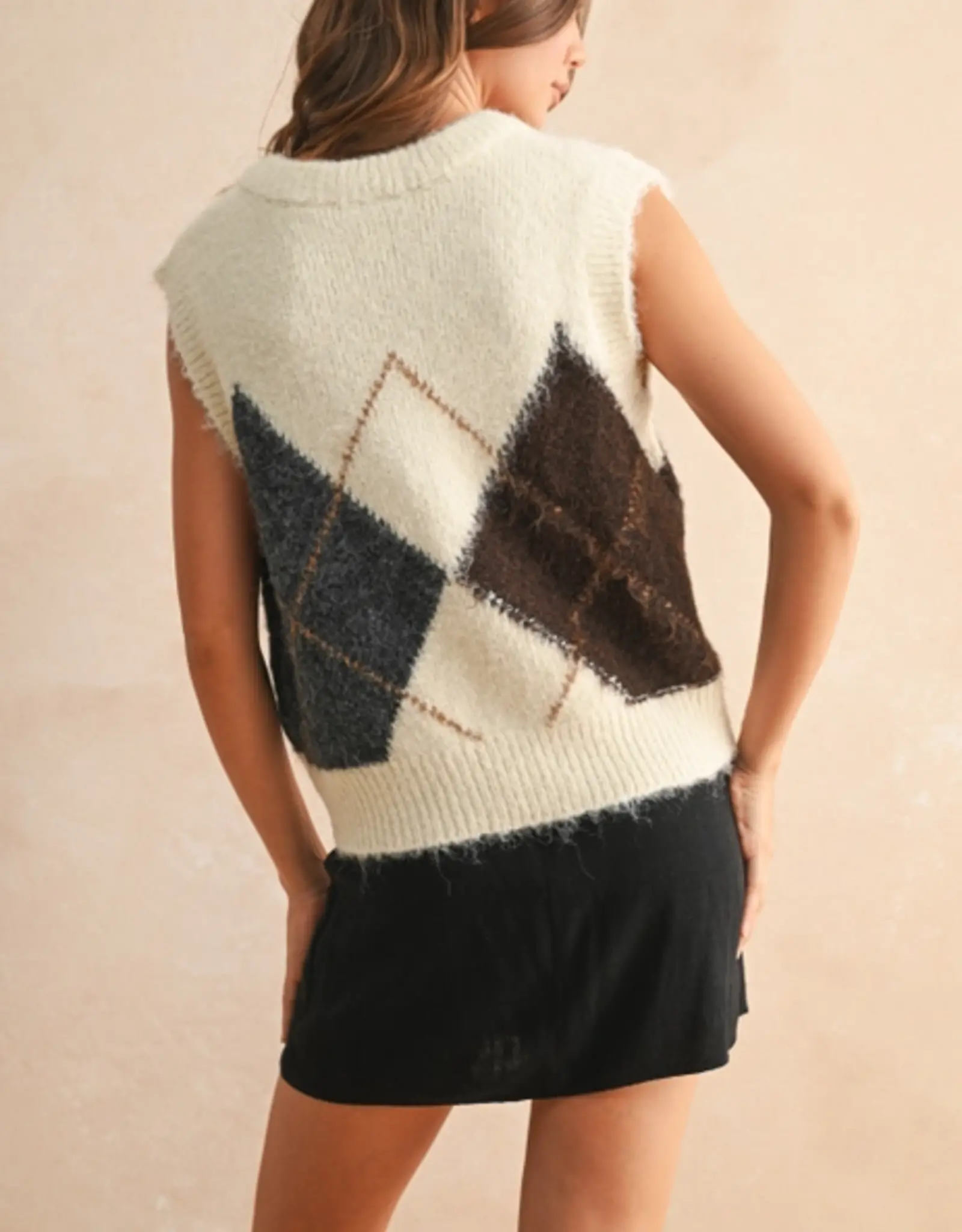 Miou Muse Argyle Patterned Sweater Vest