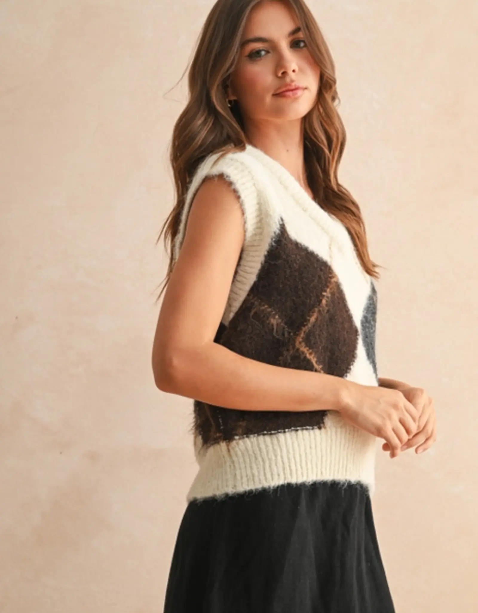 Re:qual≡ リコール Handmade argyle knit vest MM T5439 Argyle Patterned Sweater Vest - Kaly Clothing