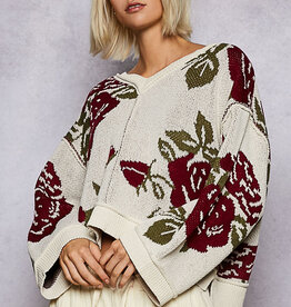 POL Clothing Cropped Rose Knit Sweater