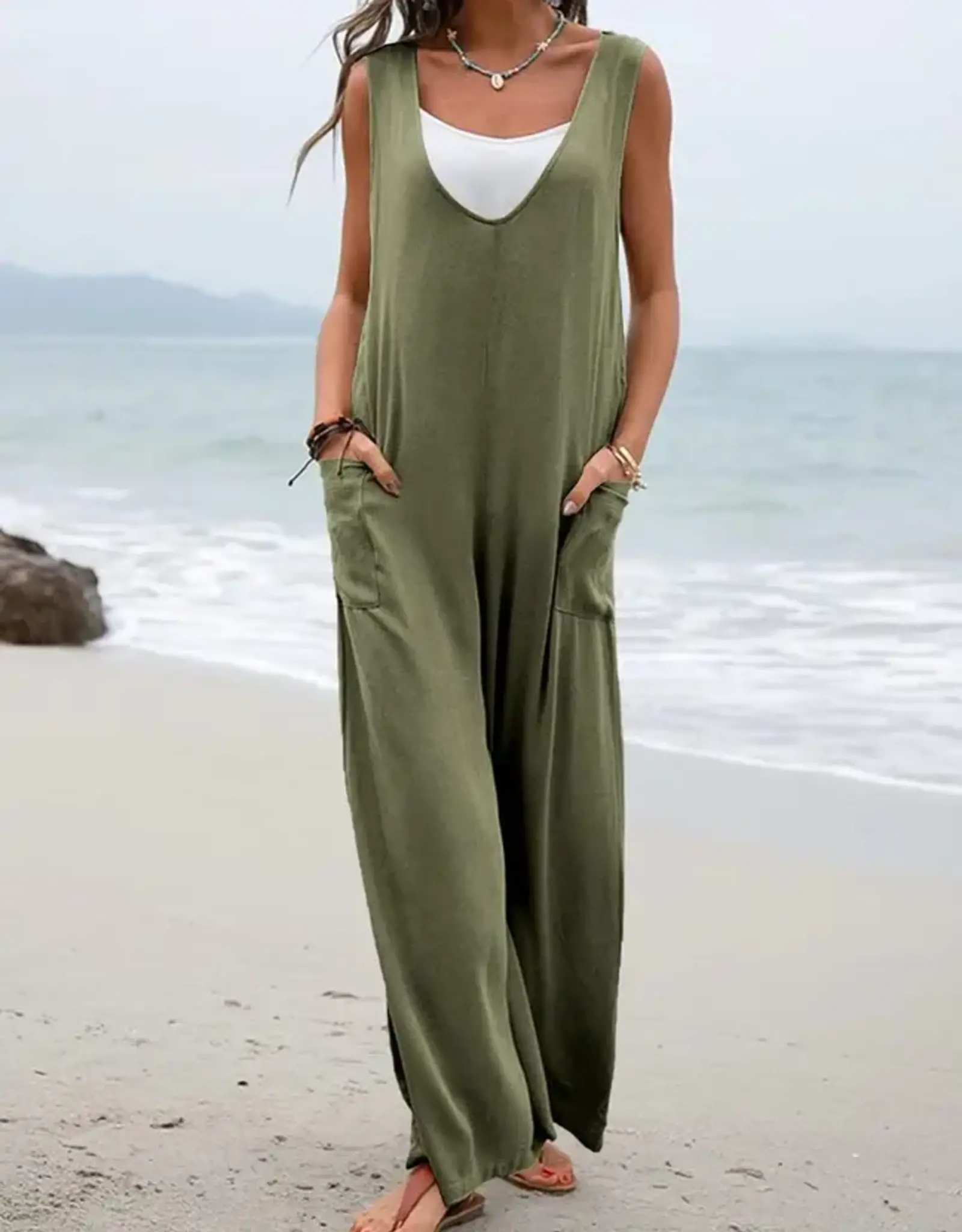 Olive Green Cotton Jumpsuit