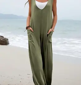 Sweetkama Olive Green Cotton Jumpsuit