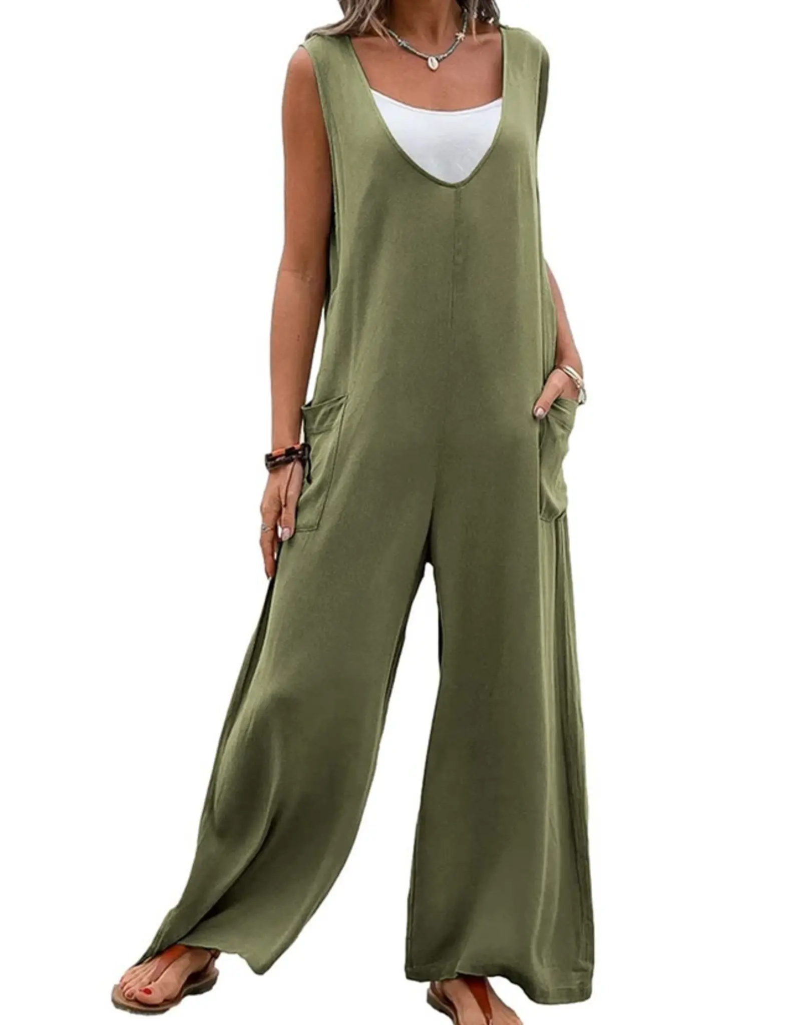 Olive Green Cotton Jumpsuit