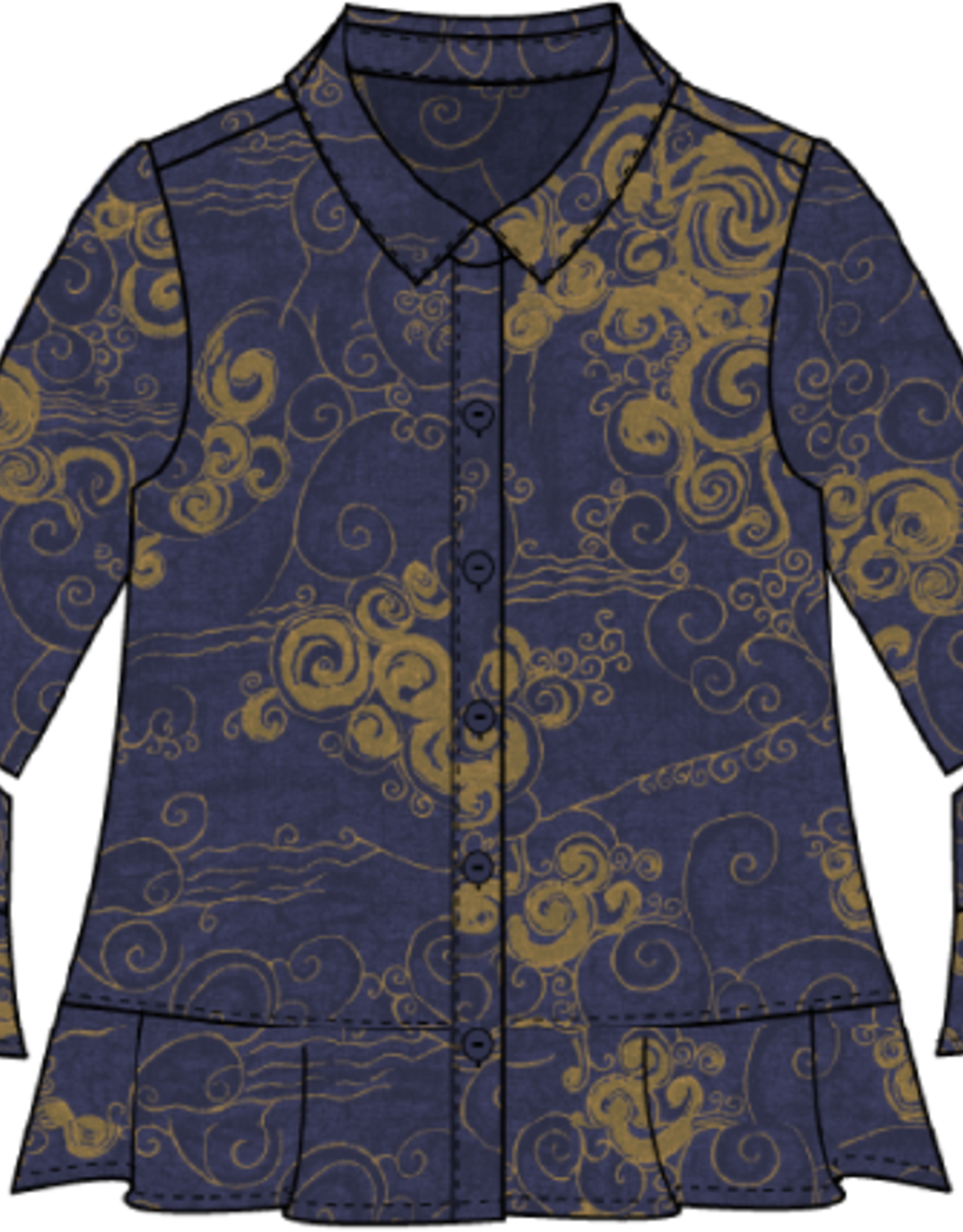 Woodblock Print  Flounce Top