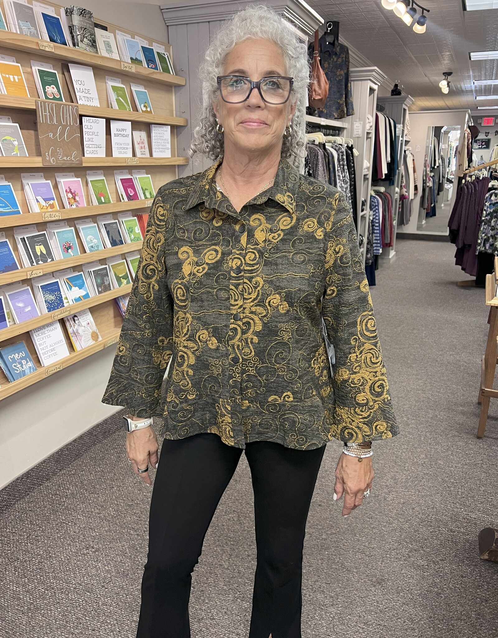 Woodblock Print  Flounce Top