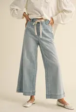 Miou Muse Washed Denim Tie Front Pants