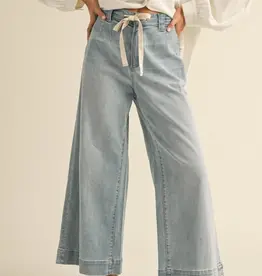 Miou Muse Washed Denim Tie Front Pants