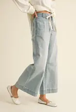 Miou Muse Washed Denim Tie Front Pants