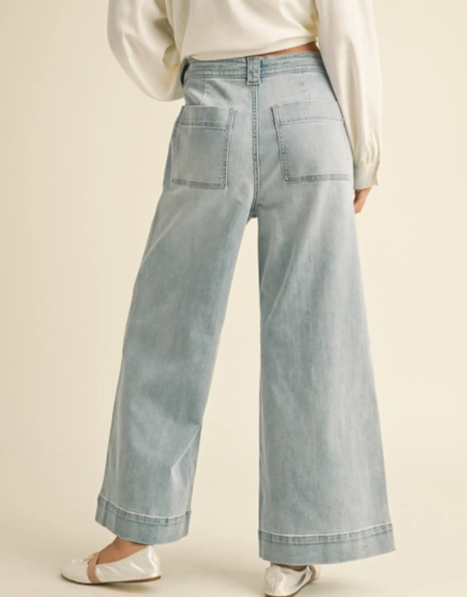 Miou Muse Washed Denim Tie Front Pants