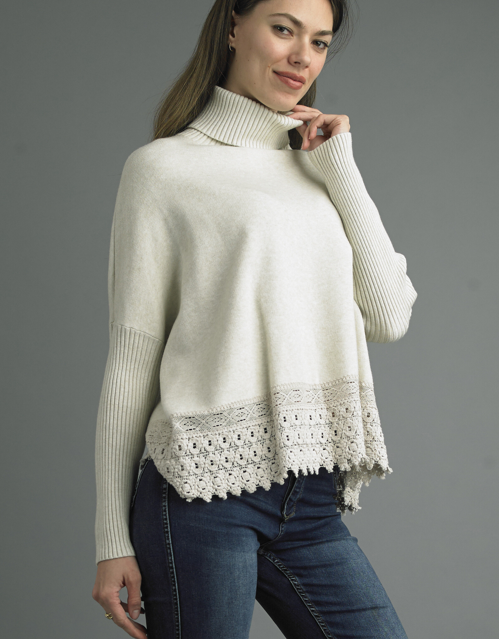 Tempo Paris Lace Edge Turtleneck