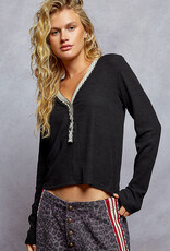 POL Clothing Lace Button Top