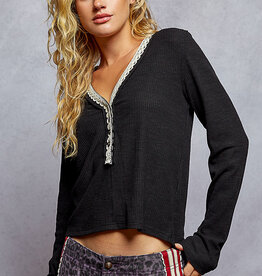 POL Clothing Lace Button Top