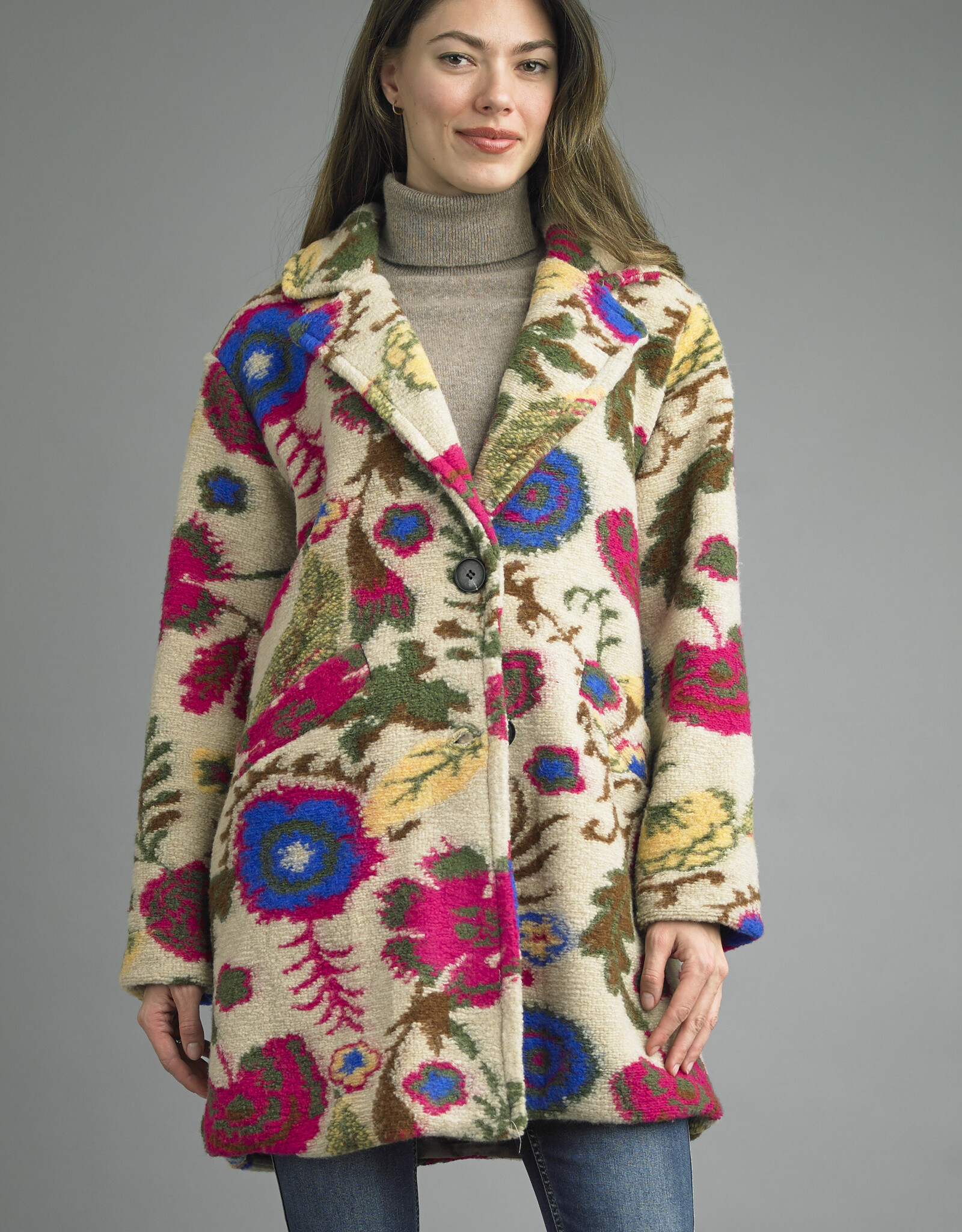 Tempo Paris Floral Boucle Coat