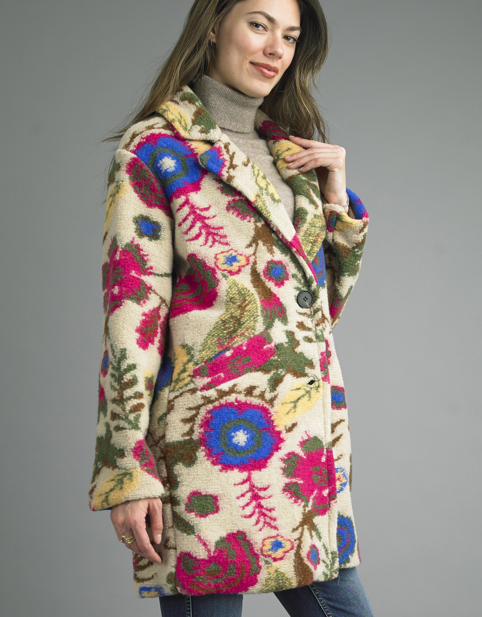 Tempo Paris Floral Boucle Coat
