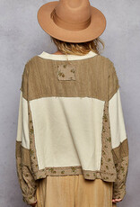 POL Clothing Textured  Patchwork Top