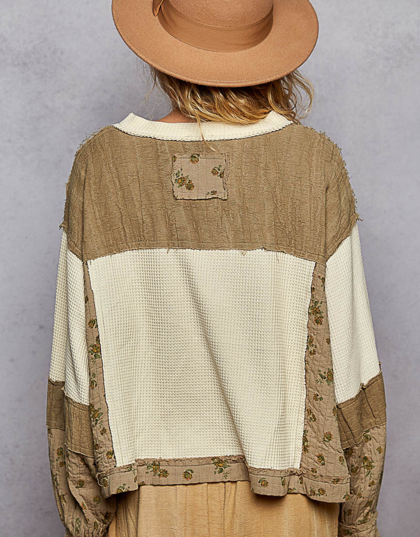 POL Clothing Textured  Patchwork Top