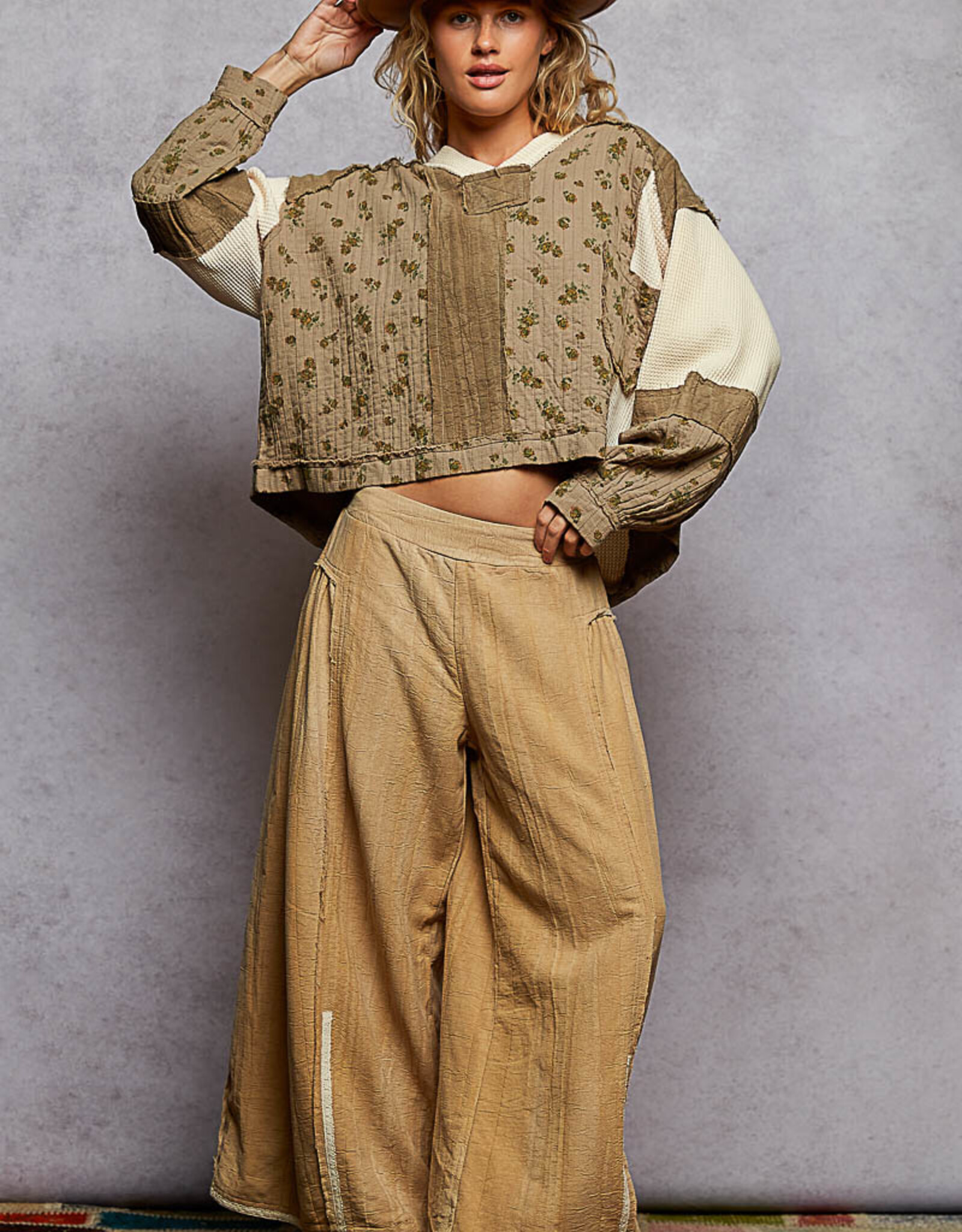 POL Clothing Textured  Patchwork Top