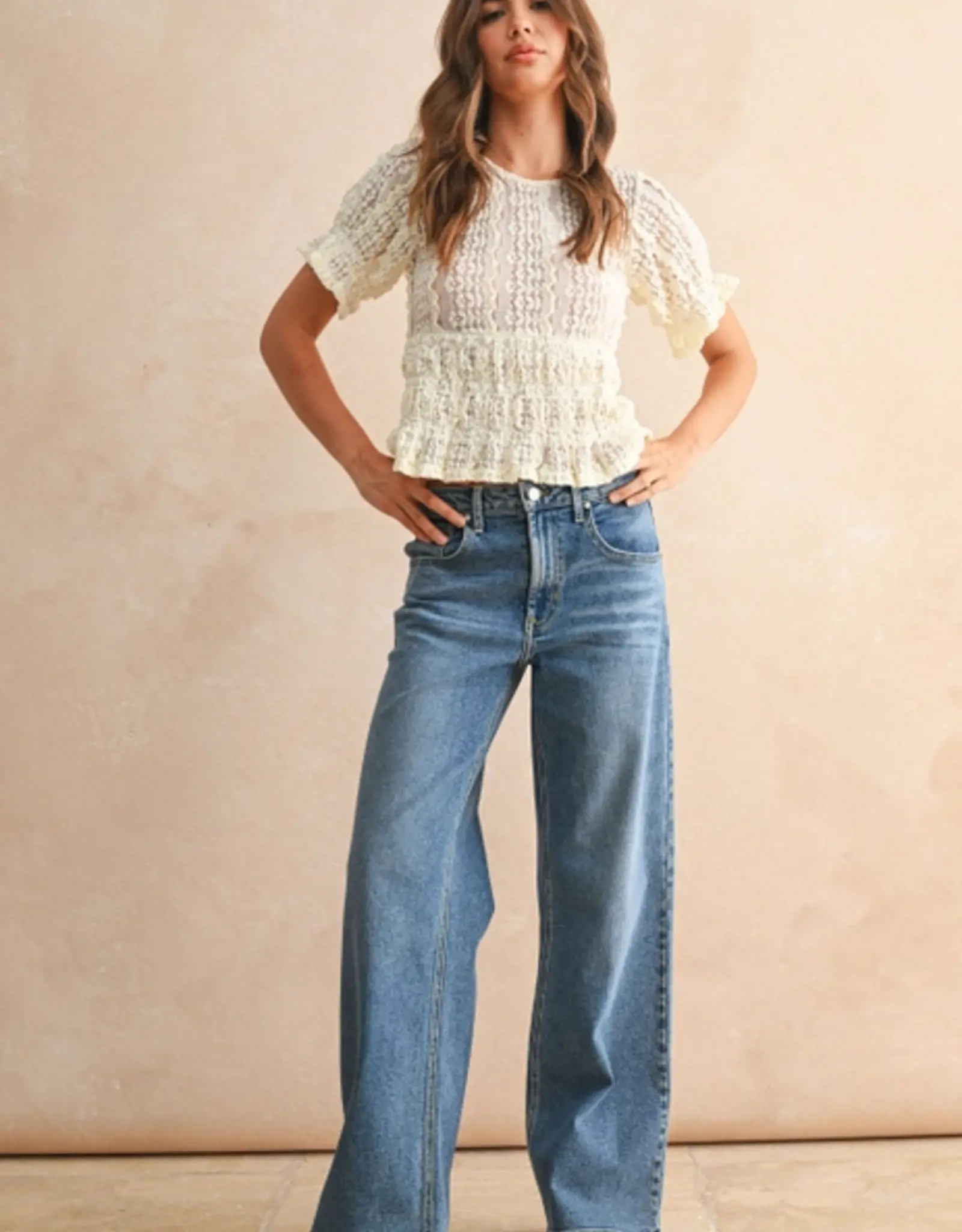 Miou Muse Short Sleeve Lace Blouse