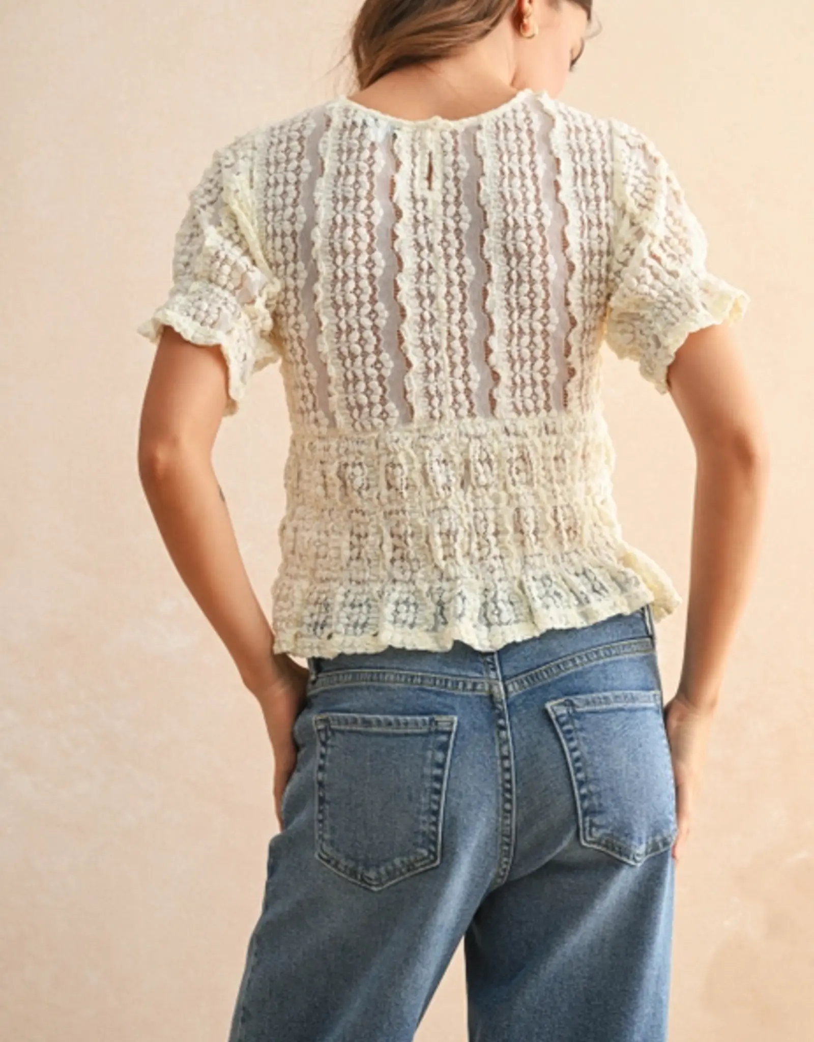 Miou Muse Short Sleeve Lace Blouse