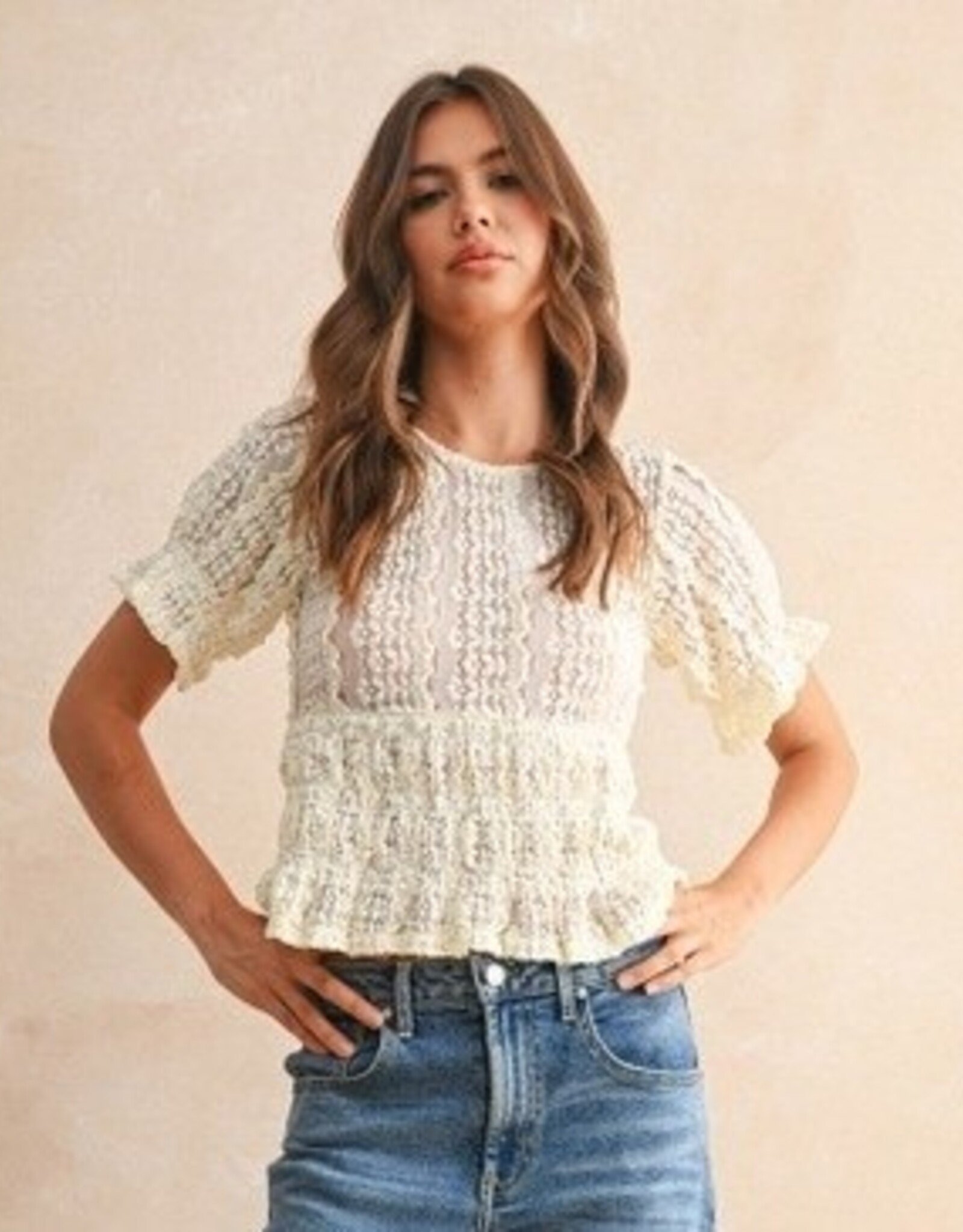 Miou Muse Short Sleeve Lace Blouse
