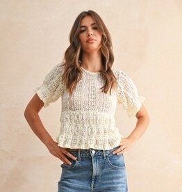 Miou Muse Short Sleeve Lace Blouse