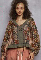 POL Clothing Patchwork Floral Ruffle Top POL Clothing Patchwork Floral Ruffle Top