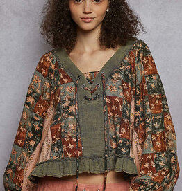 POL Clothing Patchwork Floral Ruffle Top POL Clothing Patchwork Floral Ruffle Top