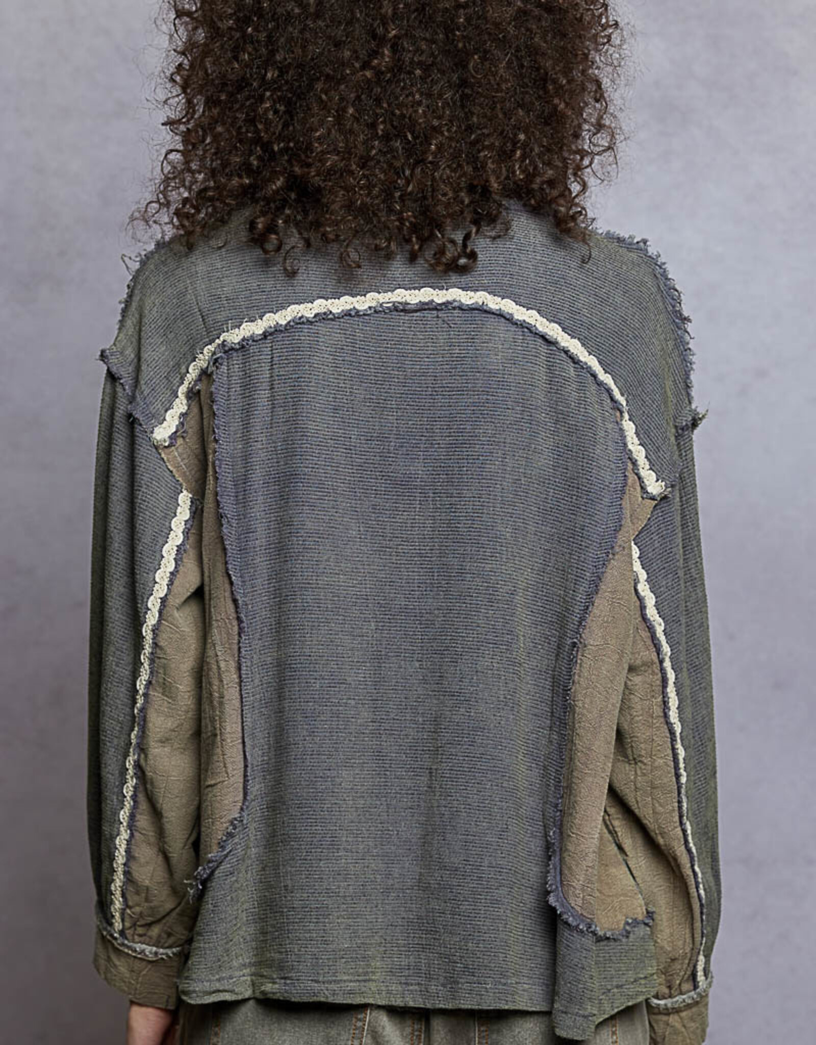 POL Clothing Gauze  Balloon Sleeve Top