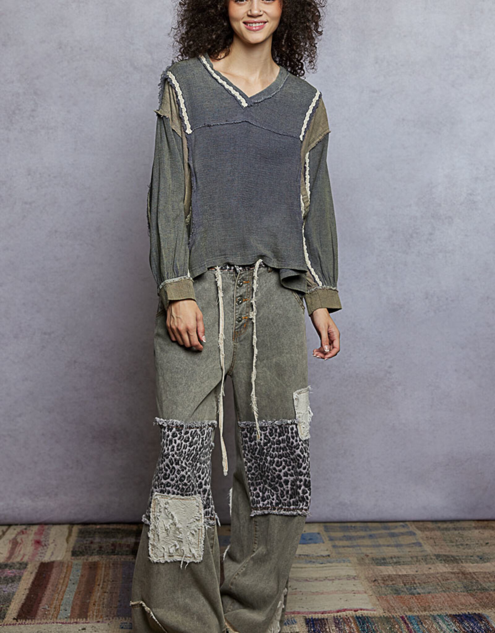 POL Clothing Gauze  Balloon Sleeve Top