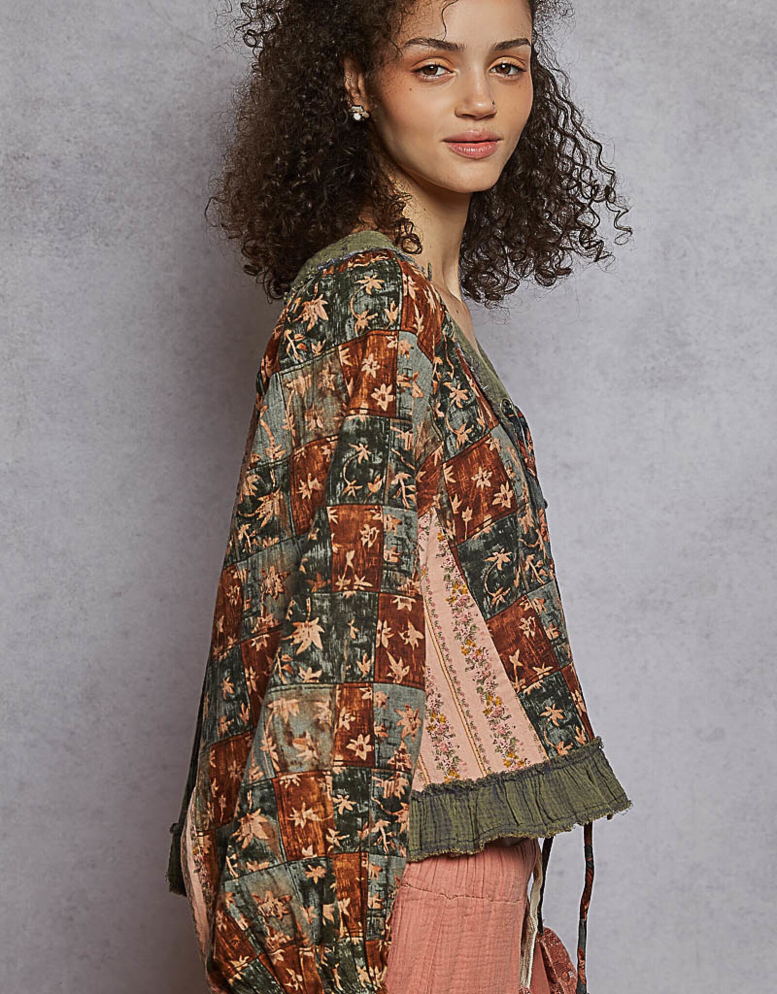 POL Clothing Patchwork Floral Ruffle Top