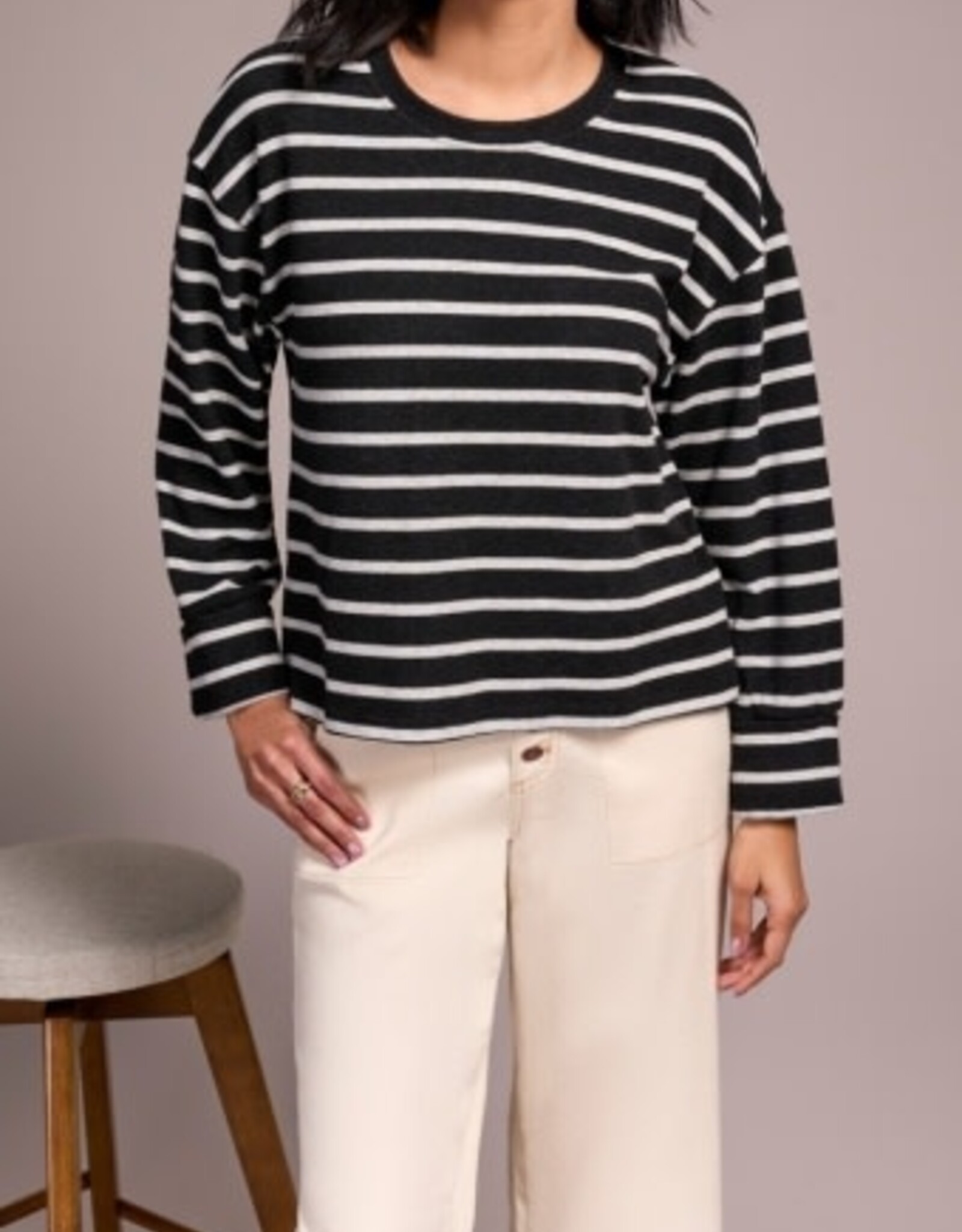 TRIBAL Long Sleeve Striped Crew